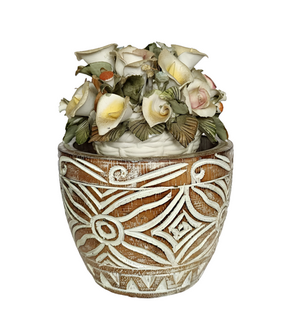 Home Decor: Hand Carved tribal floral design decorative wooden bowl.