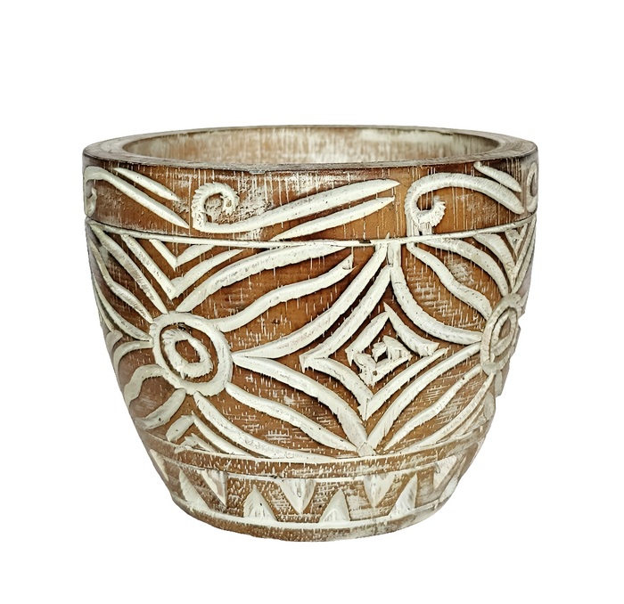 Home Decor: Hand Carved tribal floral design decorative wooden bowl.