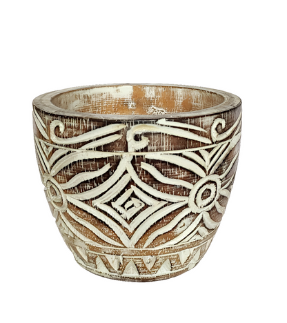 Home Decor: Hand Carved tribal floral design decorative wooden bowl.