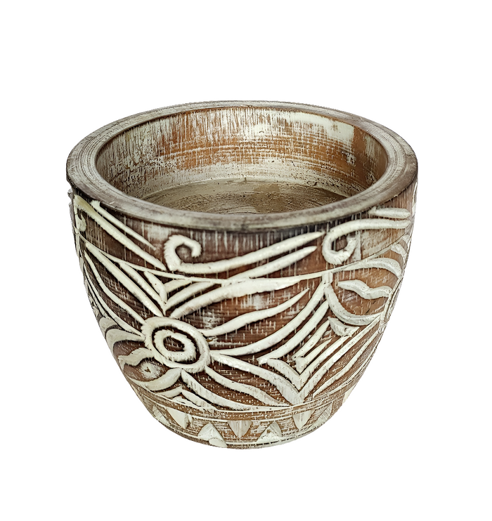 Home Decor: Hand Carved tribal floral design decorative wooden bowl.