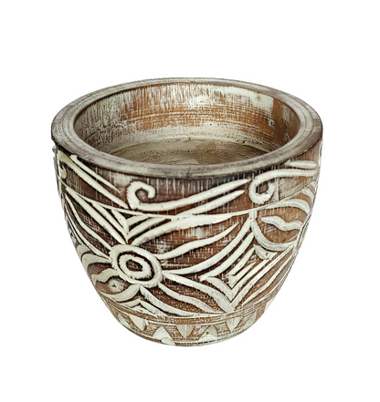 Home Decor: Hand Carved tribal floral design decorative wooden bowl.