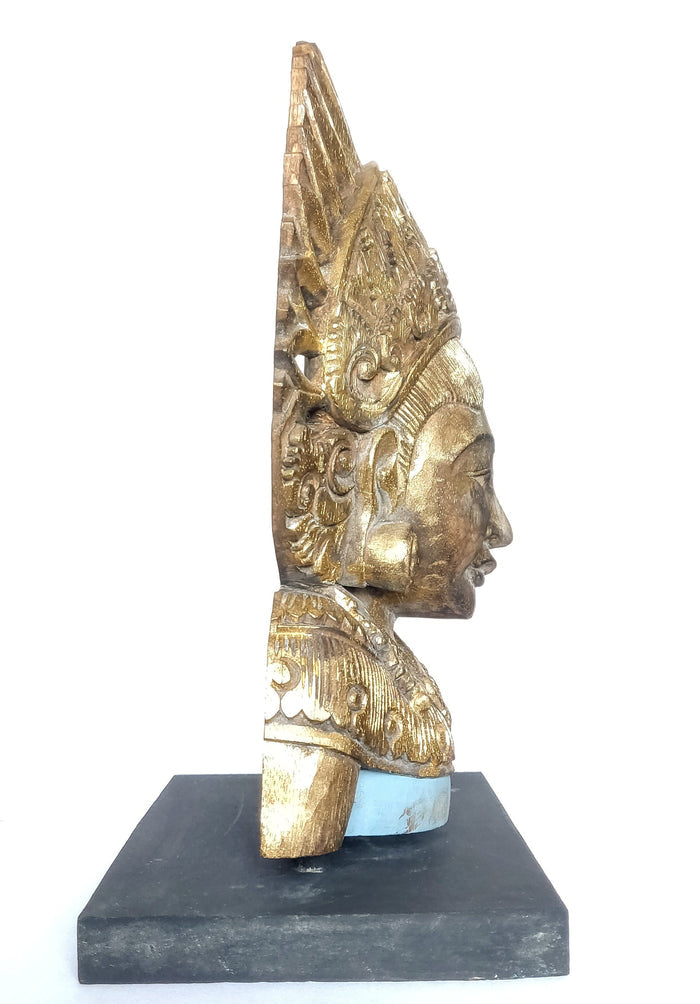 Home Decor Idol. Hand Carved Solid Wooden Goddess Dewi Sri Sculpture Mounted on a Wooden Base.