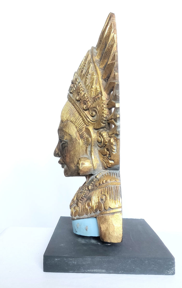 Home Decor Idol. Hand Carved Solid Wooden Goddess Dewi Sri Sculpture Mounted on a Wooden Base.