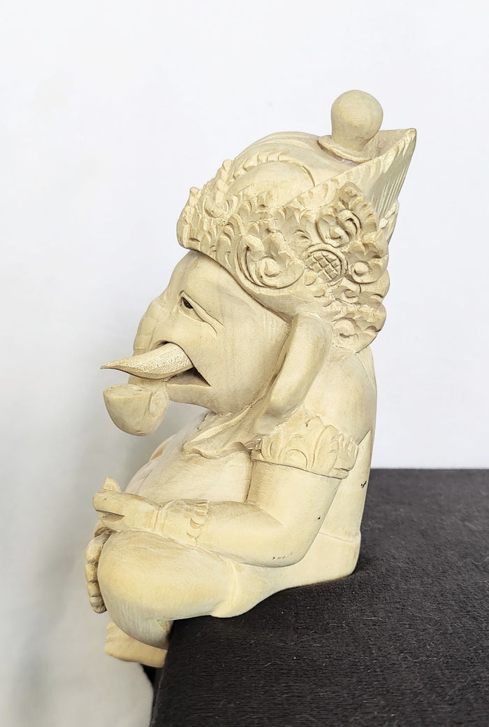 Home Decor Idol. Wooden Carved Lord Ganesha in Sitting Posture.