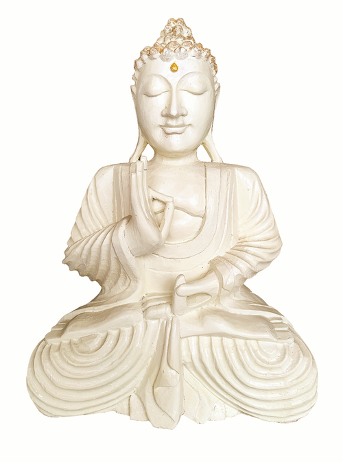 Home Decor: Sculpture. Beautiful rustic handcrafted wooden meditating Buddha statue.