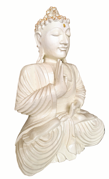 Home Decor: Sculpture. Beautiful rustic handcrafted wooden meditating Buddha statue.