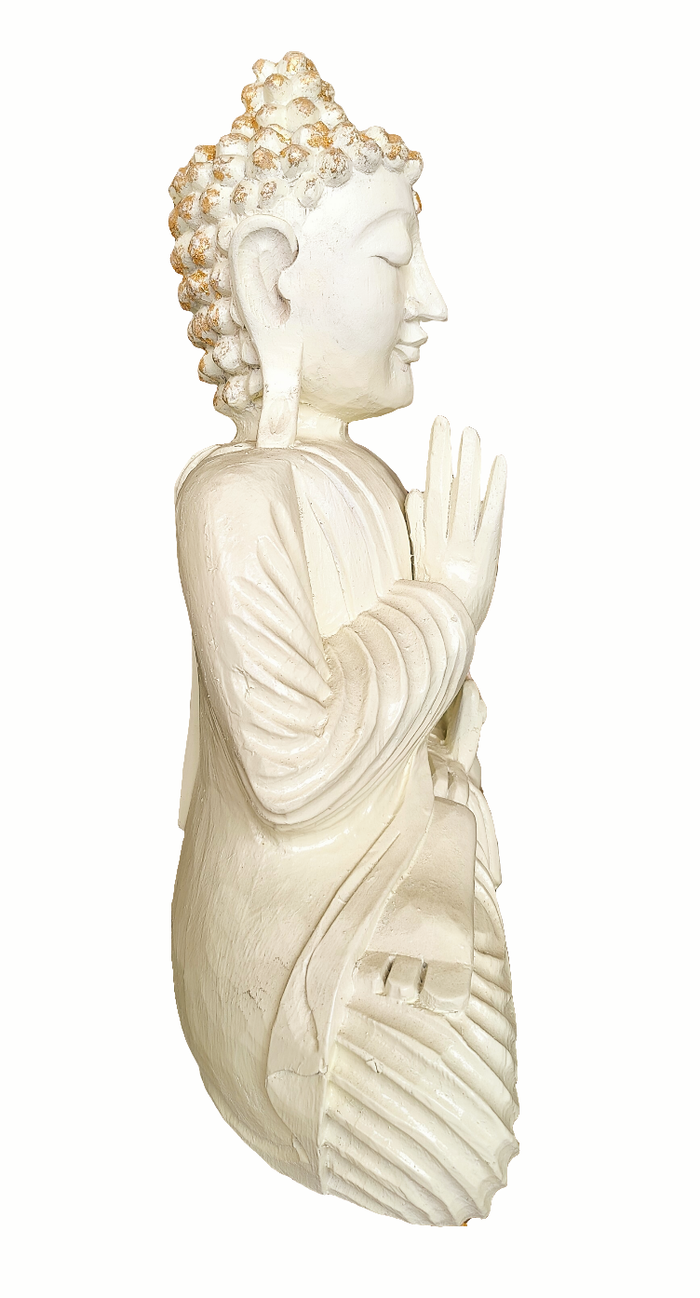 Home Decor: Sculpture. Beautiful rustic handcrafted wooden meditating Buddha statue.