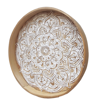 Home Decor. Table - Wall Accent. Handwoven and Painted Elegant Bamboo Tray with Mandala Design