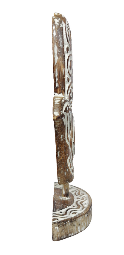 Home Decor. Table Accent. Carved and Hand Painted, Wooden Hamsa Hand Statue.