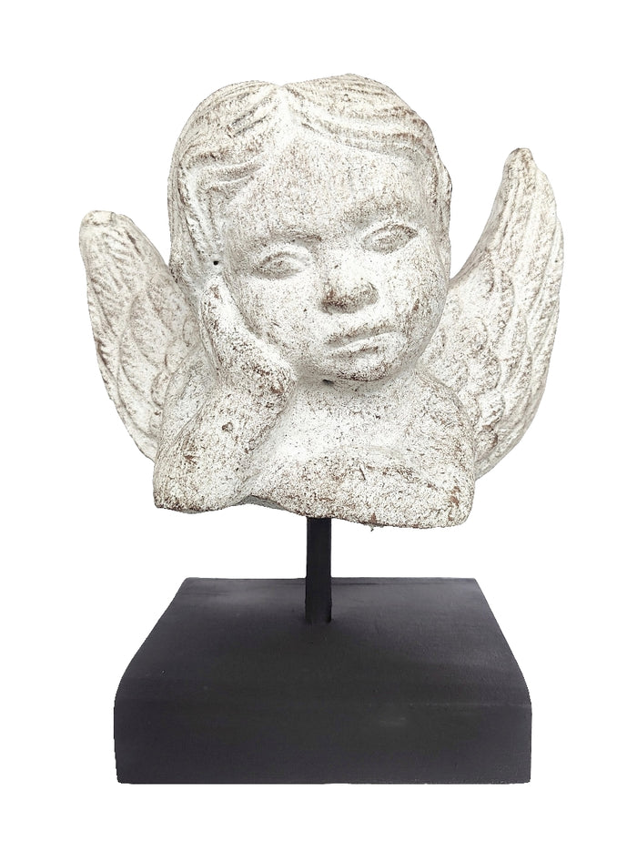 Home Decor. Table Ornament. Stone Angel Cherub on Stand.