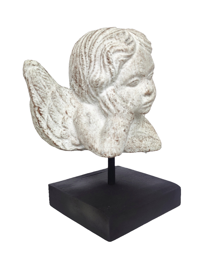 Home Decor. Table Ornament. Stone Angel Cherub on Stand.