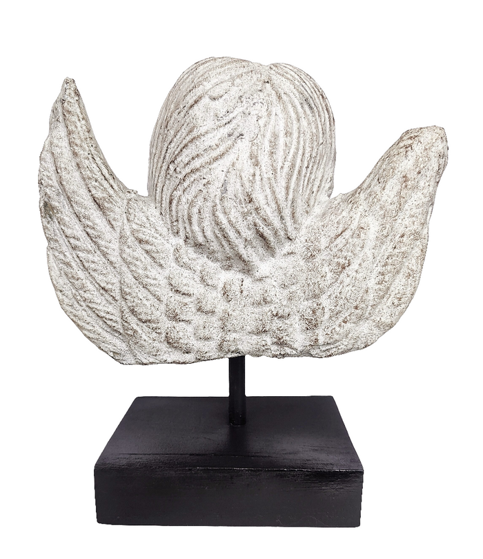 Home Decor. Table Ornament. Stone Angel Cherub on Stand.