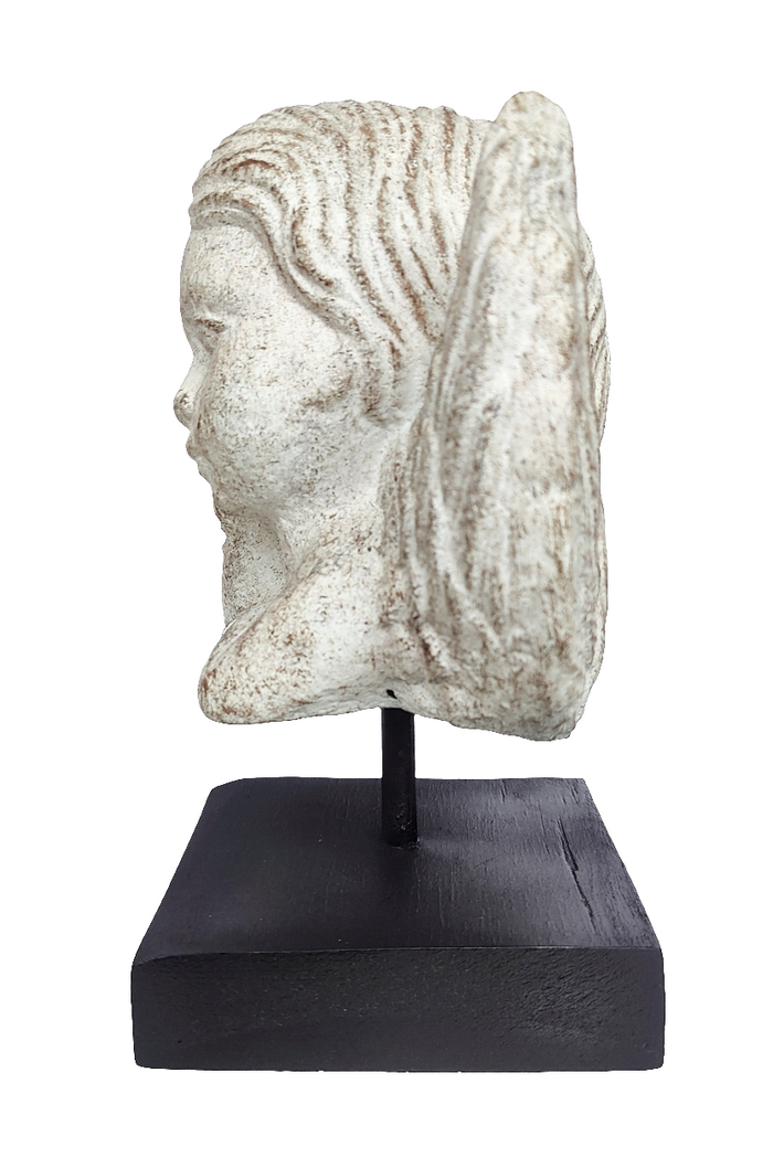 Home Decor. Table Ornament. Stone Angel Cherub on Stand.