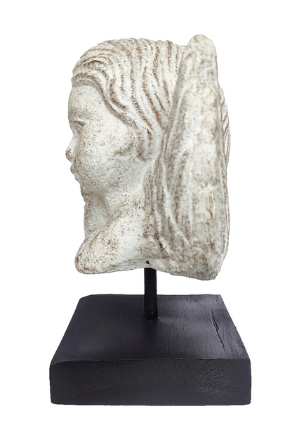Home Decor. Table Ornament. Stone Angel Cherub on Stand.