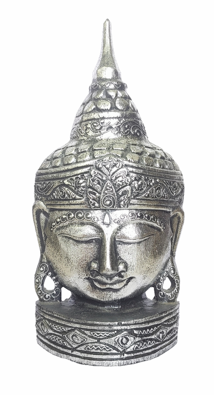 Home Decor. Tabletop - Wall Accent. Meditating Wooden Buddha Head Sculpture.