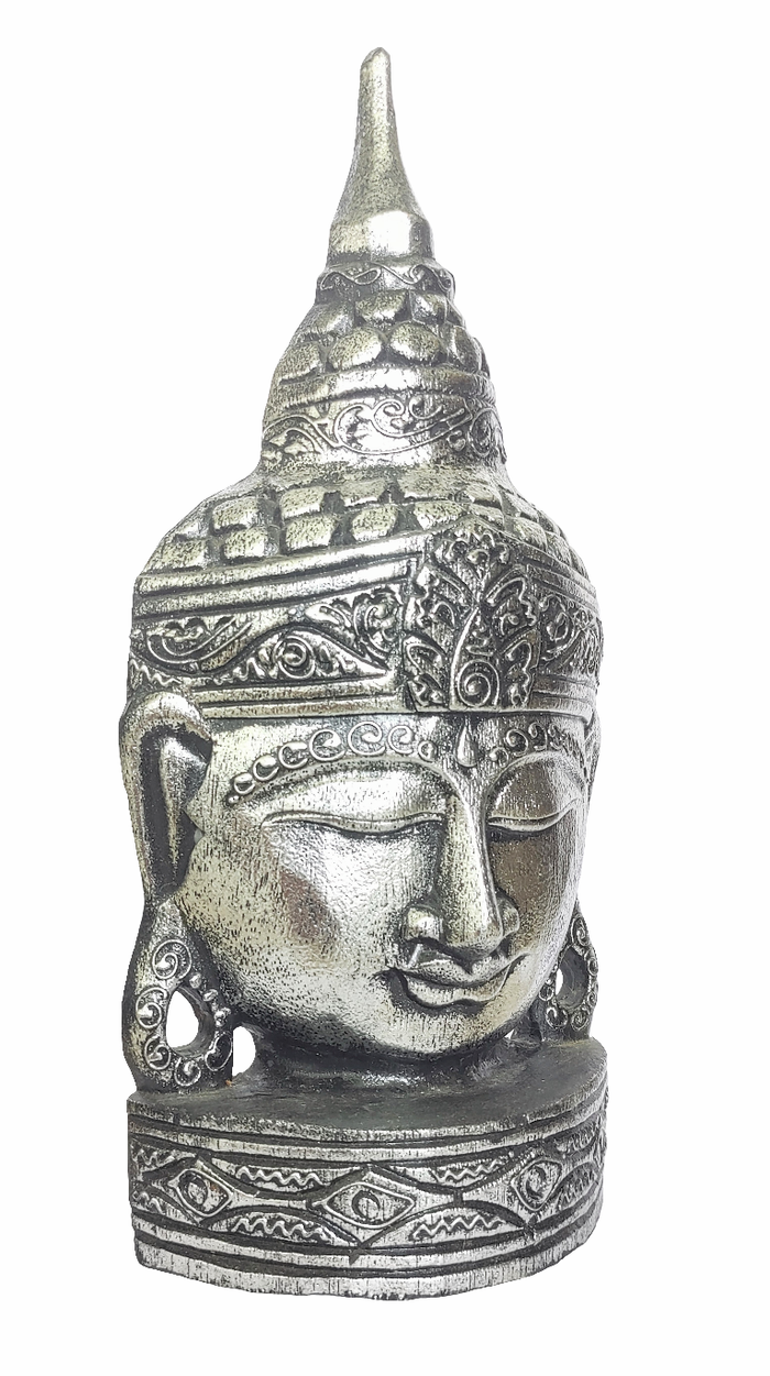 Home Decor. Tabletop - Wall Accent. Meditating Wooden Buddha Head Sculpture.