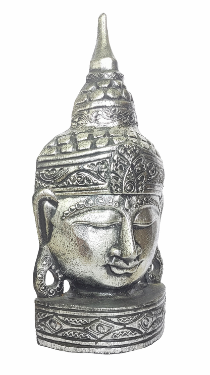 Home Decor. Tabletop - Wall Accent. Meditating Wooden Buddha Head Sculpture.