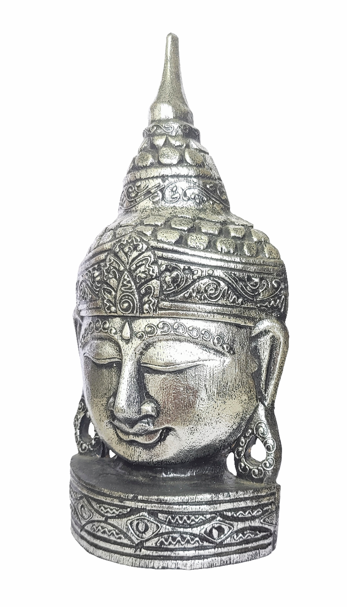 Home Decor. Tabletop - Wall Accent. Meditating Wooden Buddha Head Sculpture.