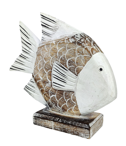 Home Decor. Tabletop Showpiece. Hand Carved Albesia Wood Fish Statuette, "Lone Swimmer".