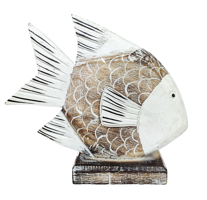 Home Decor. Tabletop Showpiece. Hand Carved Albesia Wood Fish Statuette, "Lone Swimmer".