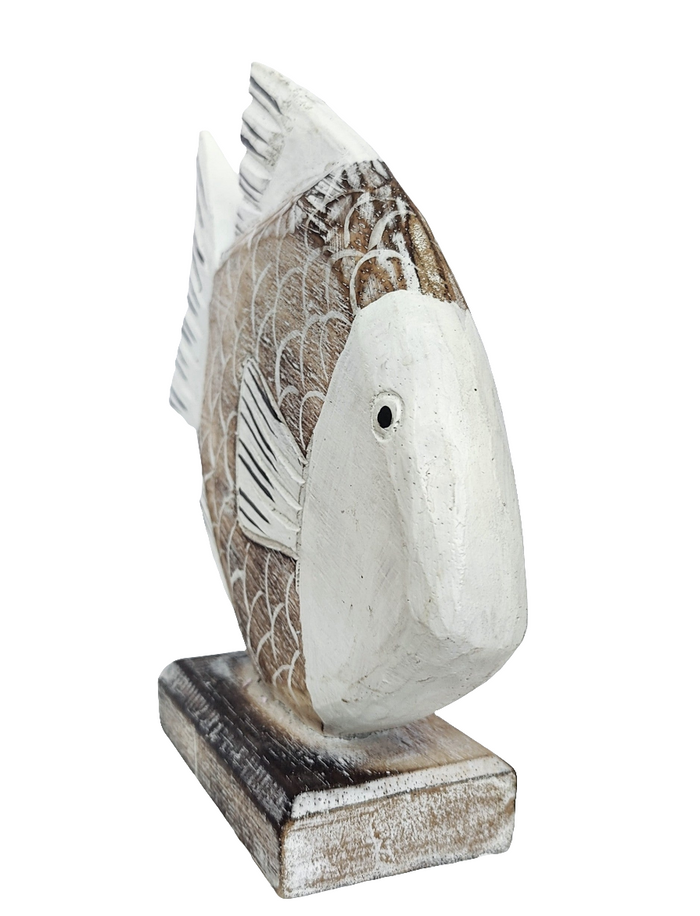 Home Decor. Tabletop Showpiece. Hand Carved Albesia Wood Fish Statuette, "Lone Swimmer".