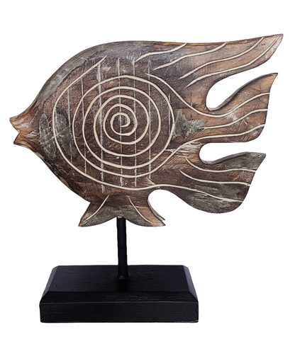 Home Decor. Tabletop Showpiece. Hand Crafted and Painted Rustic Wooden Fish Statuette, "Lone Swimmer".