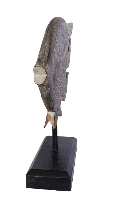 Home Decor. Tabletop Showpiece. Hand Crafted and Painted Rustic Wooden Fish Statuette, "Lone Swimmer".