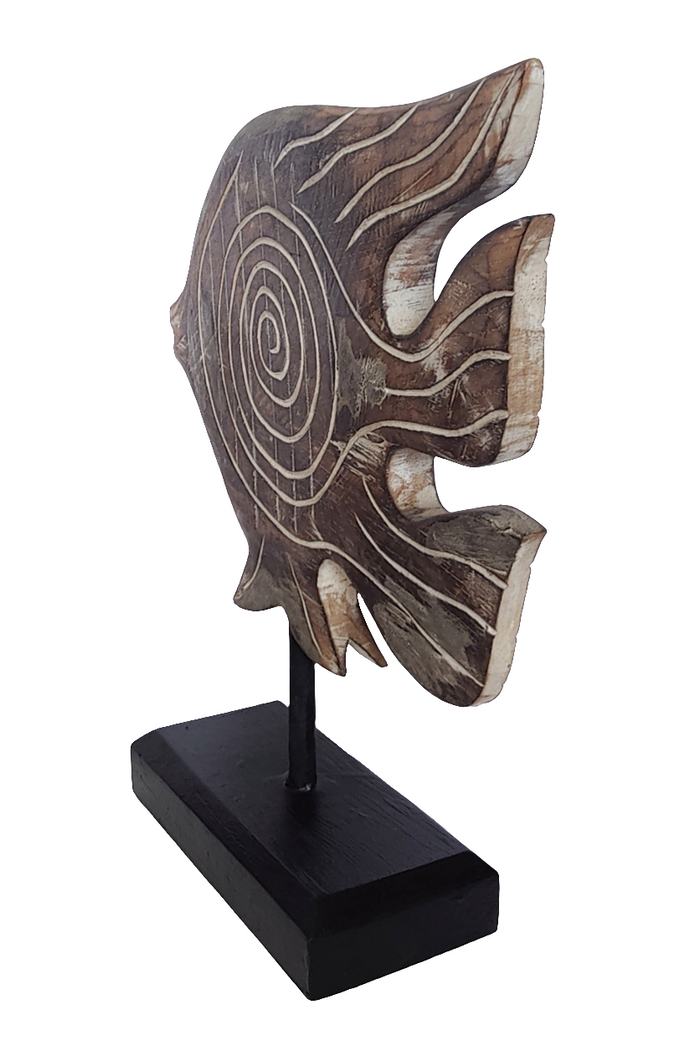 Home Decor. Tabletop Showpiece. Hand Crafted and Painted Rustic Wooden Fish Statuette, "Lone Swimmer".