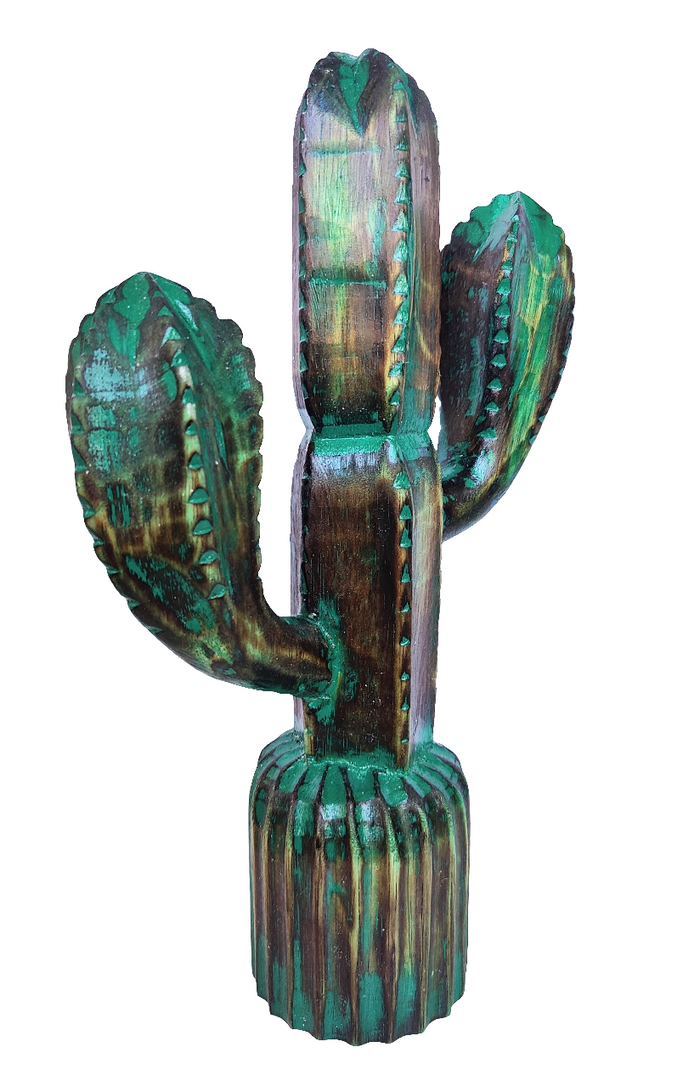 Home Decor. Tabletop Showpiece. Wooden Handcrafted Cactus Sculpture.