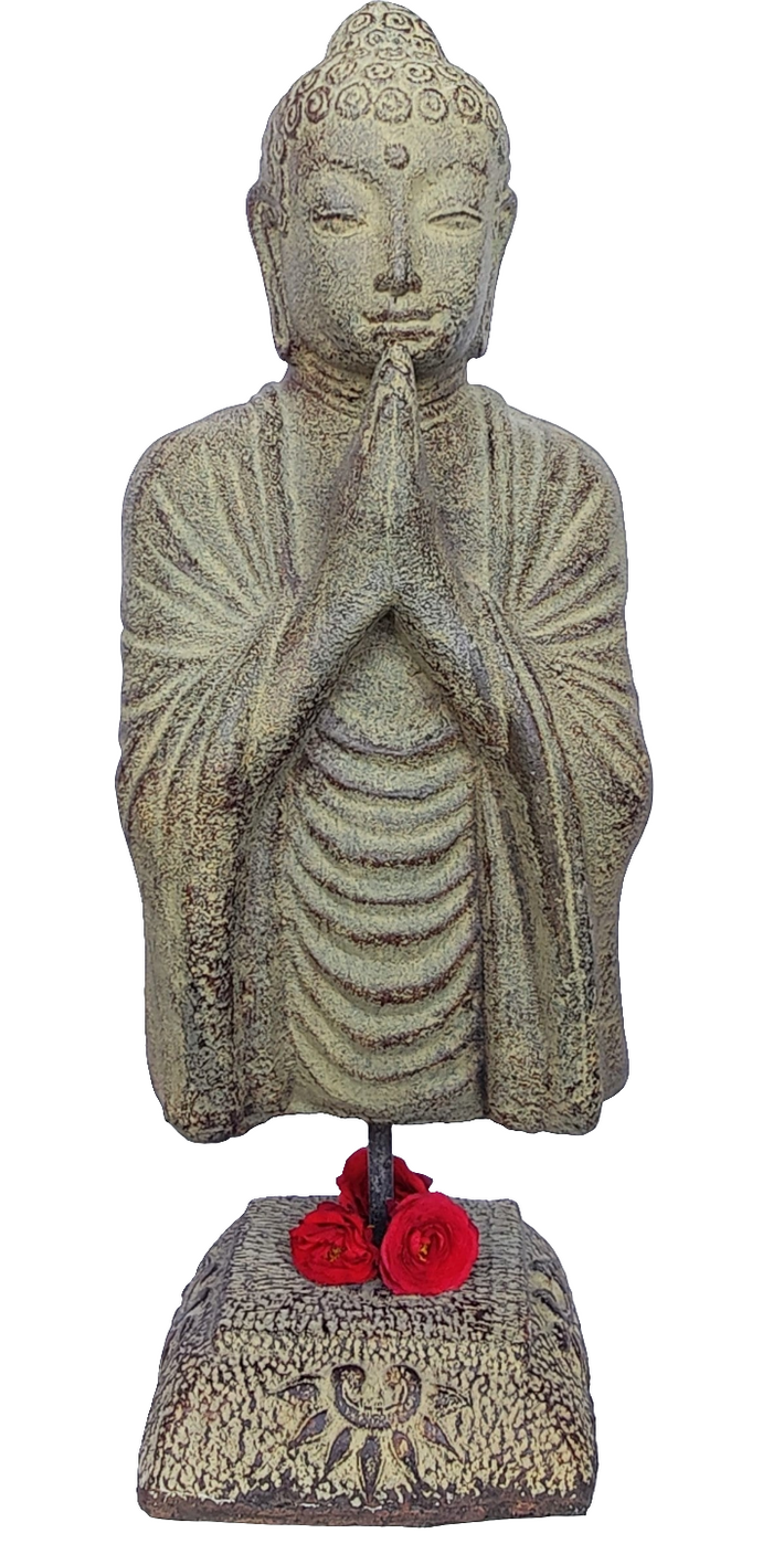Home Decor. Tabletop Stone Sculpture. Lord Buddha bust mounted on a floral base.