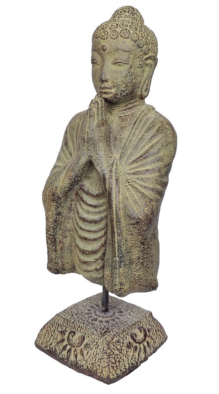 Home Decor. Tabletop Stone Sculpture. Lord Buddha bust mounted on a floral base.