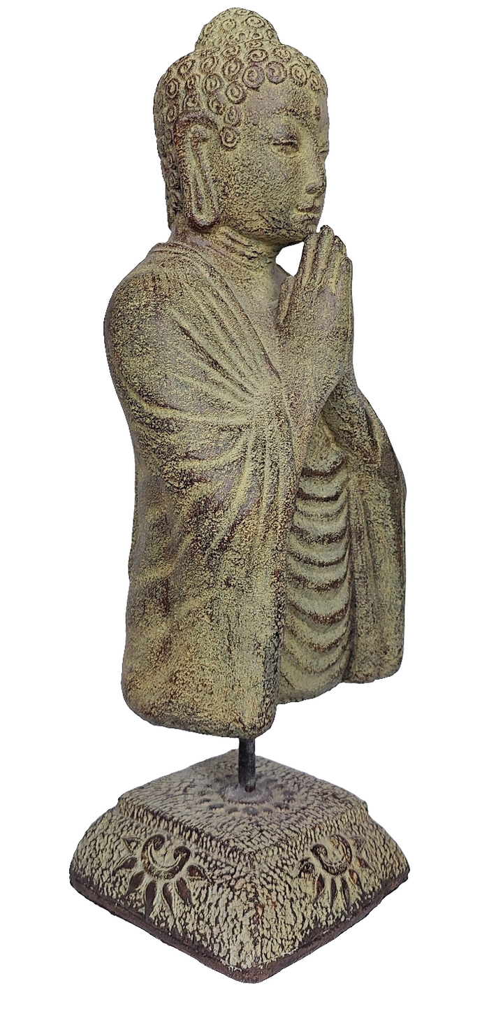 Home Decor. Tabletop Stone Sculpture. Lord Buddha bust mounted on a floral base.