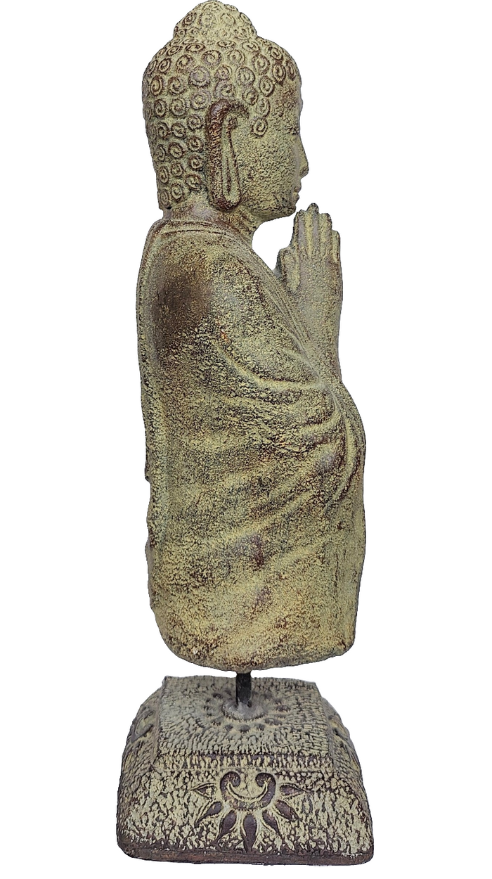 Home Decor. Tabletop Stone Sculpture. Lord Buddha bust mounted on a floral base.