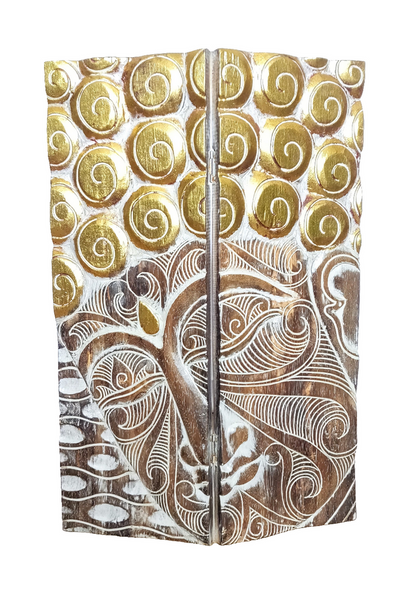 Home Decor.
Wall - Table Artifact. Handcrafted Serene Buddha Face Art Wooden Folding Screen Panel.