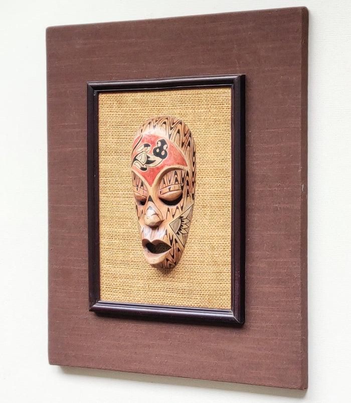 Home Decor: Wall Art: Aboriginal wooden carved, hand painted mask mounted on a double frame.