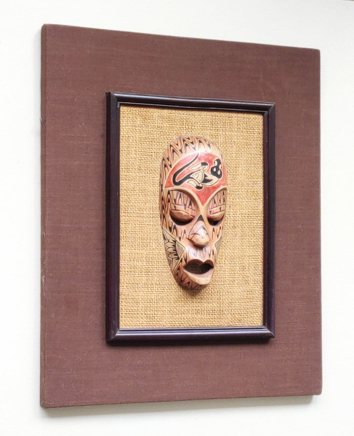Home Decor: Wall Art: Aboriginal wooden carved, hand painted mask mounted on a double frame.