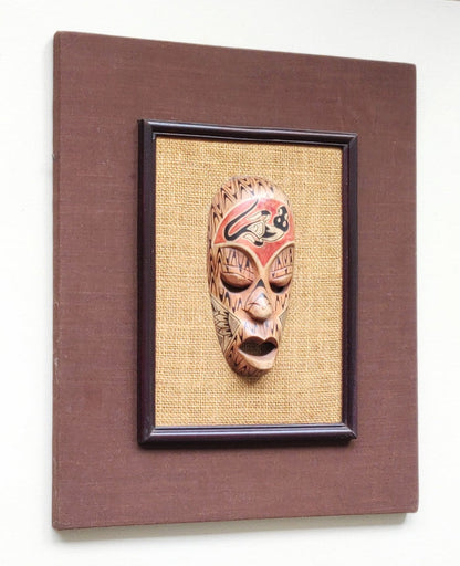 Home Decor: Wall Art: Aboriginal wooden carved, hand painted mask mounted on a double frame.