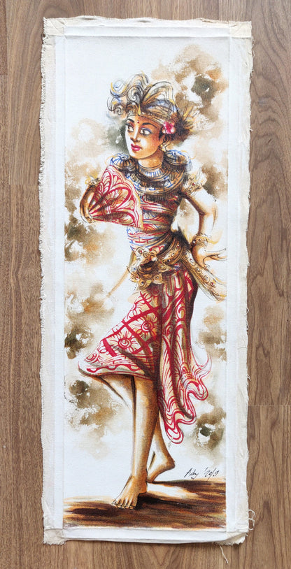 Home Decor: Wall Art. Large Artistic Traditional Balinese Legong Dancer painting. Ht 3.3 feet. Unframed.