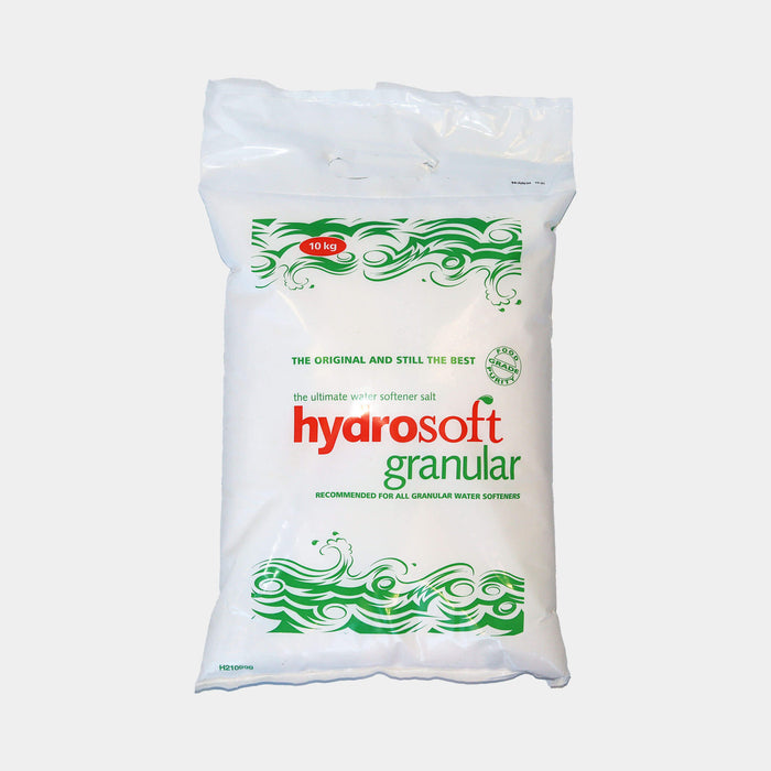 Bag of Hyarosoft Granular softener salt on a white background