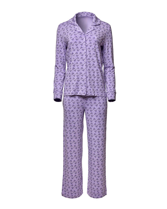 Purple long pajamas featuring a playful "I Love Gal" print, perfect for cozy nights and stylish lounging.