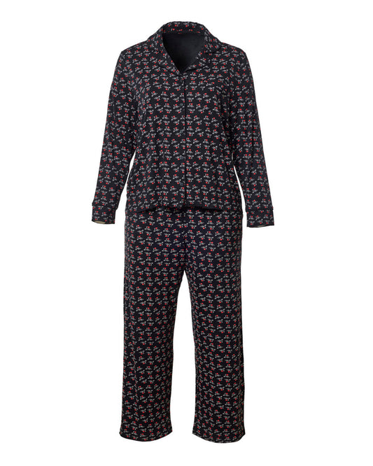 Black pajama set featuring a playful "I LOVE GAL" print, designed for comfort and style in loungewear.