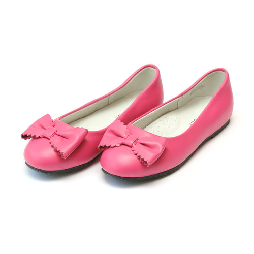 Irina Scalloped Bow Leather Ballet Flat - L'Amour Flats - Fuschia