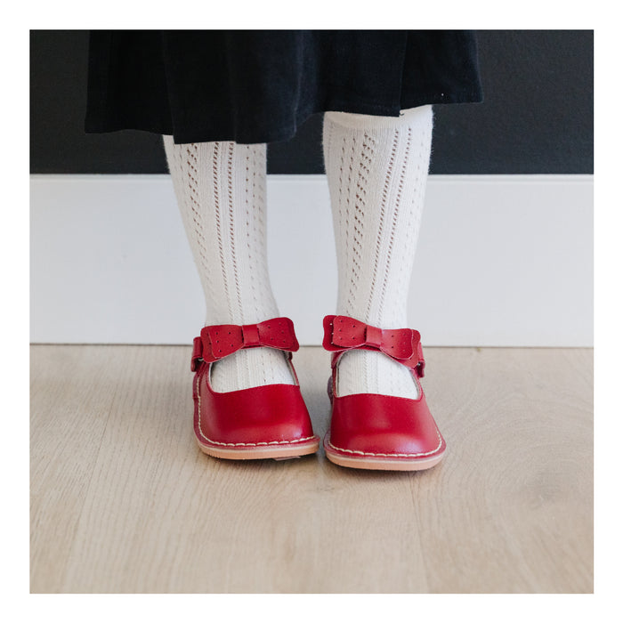Toddler Girls' Red Iris Bow Strap Mary Jane Flat - L'Amour Shoes