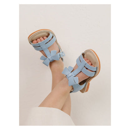 L'Amour Toddler Girls Janie Light Bluebell Blue Bow Velcro Strap Open Toe Sandal - Lamourshoes.com