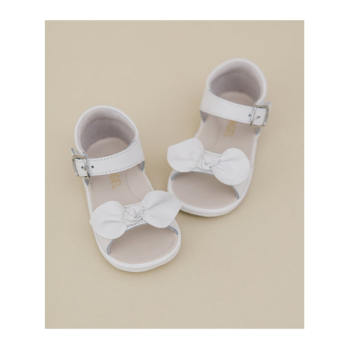 Angel Baby Girls Jolie Open Toe Bow White Leather Sandal (Baby) - First Walker - L'Amour