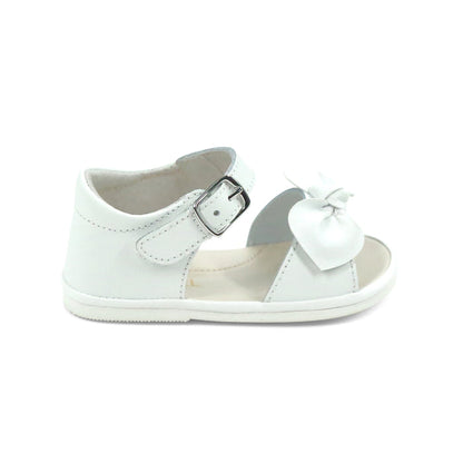 Angel Baby Girls Jolie Open Toe Bow White Leather Sandal (Baby) - First Walker - L'Amour