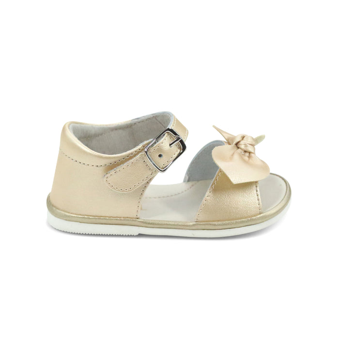 Angel Baby Girls Jolie Open Toe Bow Champagne Gold Leather Sandal (Baby) - First Walker - L'Amour
