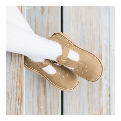 Joy Classic Nubuck Khaki Leather Stitch Down T-Strap Mary Jane - L'Amour Shoes