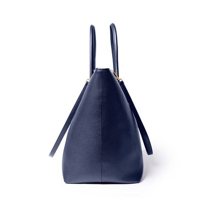Navy jumbo pebble tote bag with structured design and dual handles for stylish everyday use.