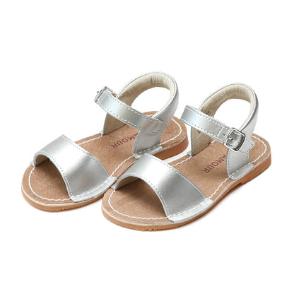 L'Amour Girls Kayla Silver Leather Open Toe Sandal - Lamourshoes.com